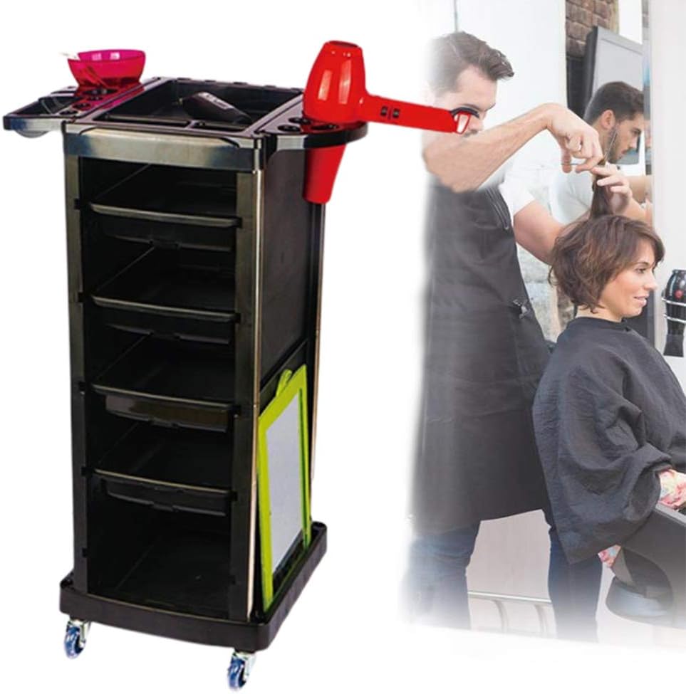Salon Trolley 5 Tier with Hair Dryer Holder Hairdressers Rolling Storage Cart for Spa Beauty Barbershop