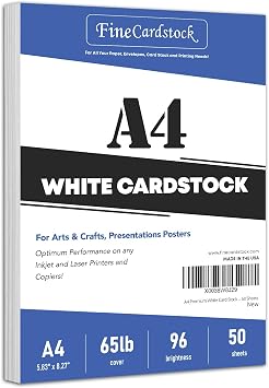 A4 Premium White Card Stock Paper Great for Copy, Printing, Writing | 210 x 297 mm 8.27" x 11.69" | 65lb 176gsm Cover Cardstock | 50 Sheets per Pack