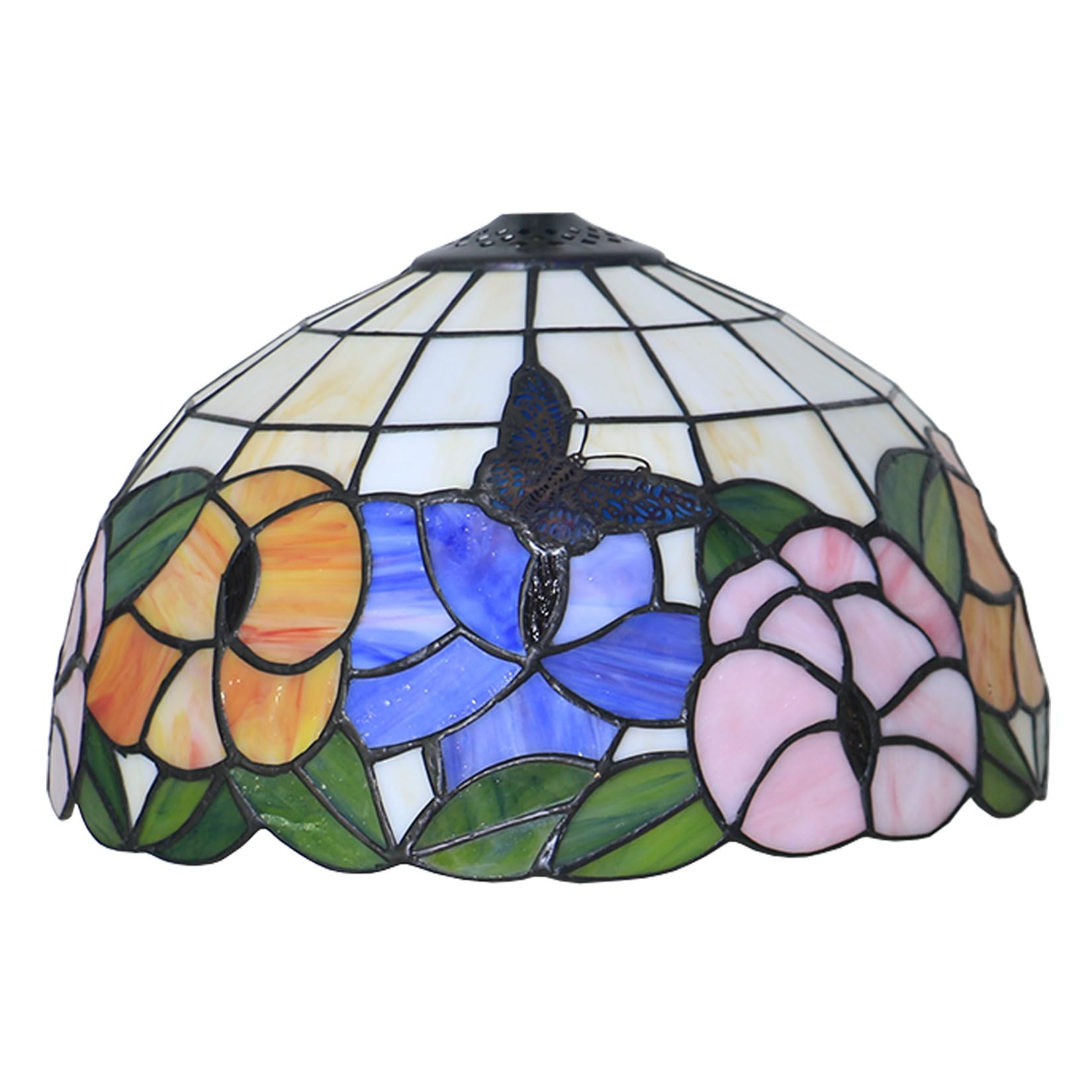 Wdcdyqdh Red/Pink/Blue Tiffany Lamp Shade 12" Wide Accessories Replacement Only Pastoral Floral Stained Glass Lampshades Vintage Orange Flower Light Cover For Table Pendant Butterfly