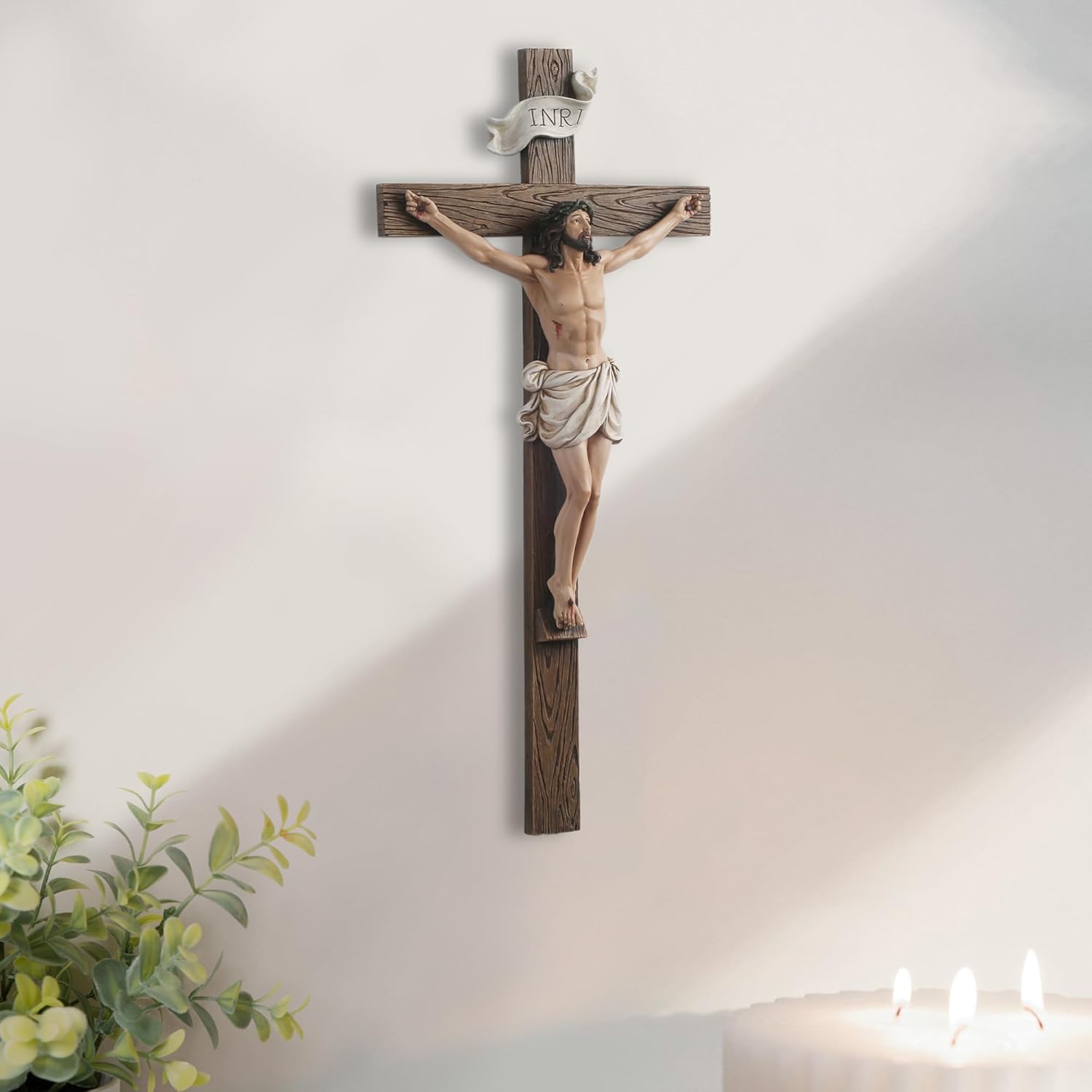 Grace4Joy Crucifix Wall Cross, 15 Inches Jesus Cross for Wall Catholic Home Decor, Hand Painted Crucifix Religious Housewarming Gifts Renaissance Collection