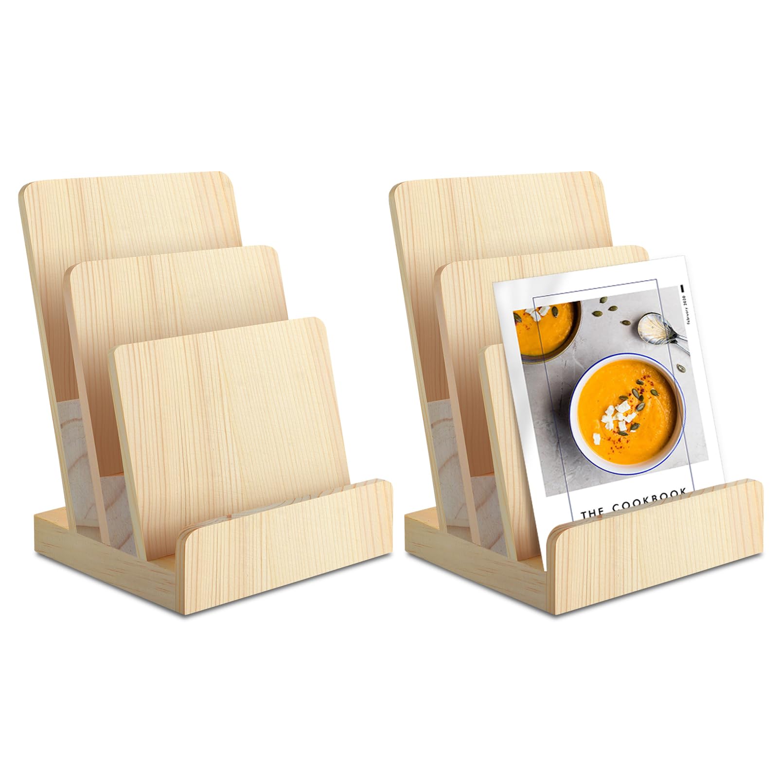 DOSTATNI 3 Tier Pine Wood Pamphlet Display Stand Brochure Holder 6 x 9 Literature Stand Postcard Holder Display Stand Flyer Holder Magazine Rack for Pamphlet Magazine Booklets Menu