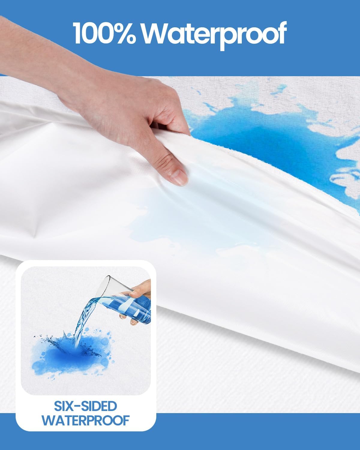 HUPPER King Mattress Protector Zippered (12/13/14/15Inchs), Terry Cloth Mattress Encasement, 6-Side Waterproof Mattress Cover, Micro Zipper, Noiseless, for Queen Mattress 76 * 80