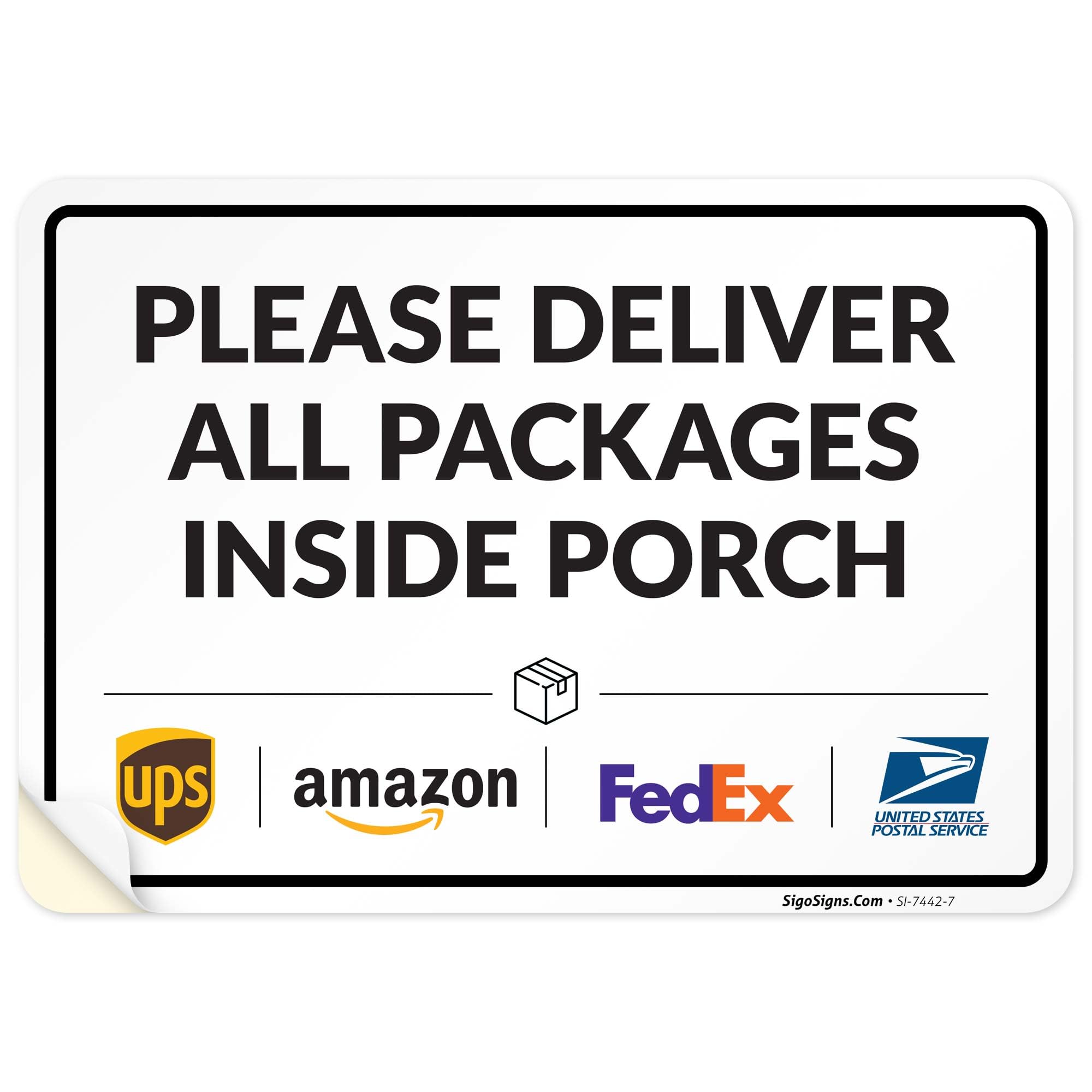 Please Delivery Sign & Instructions Deliver All Please Inside Porch, 12" x 8" Inches, 4 Metal Metal Weather Resistant, Made in USA