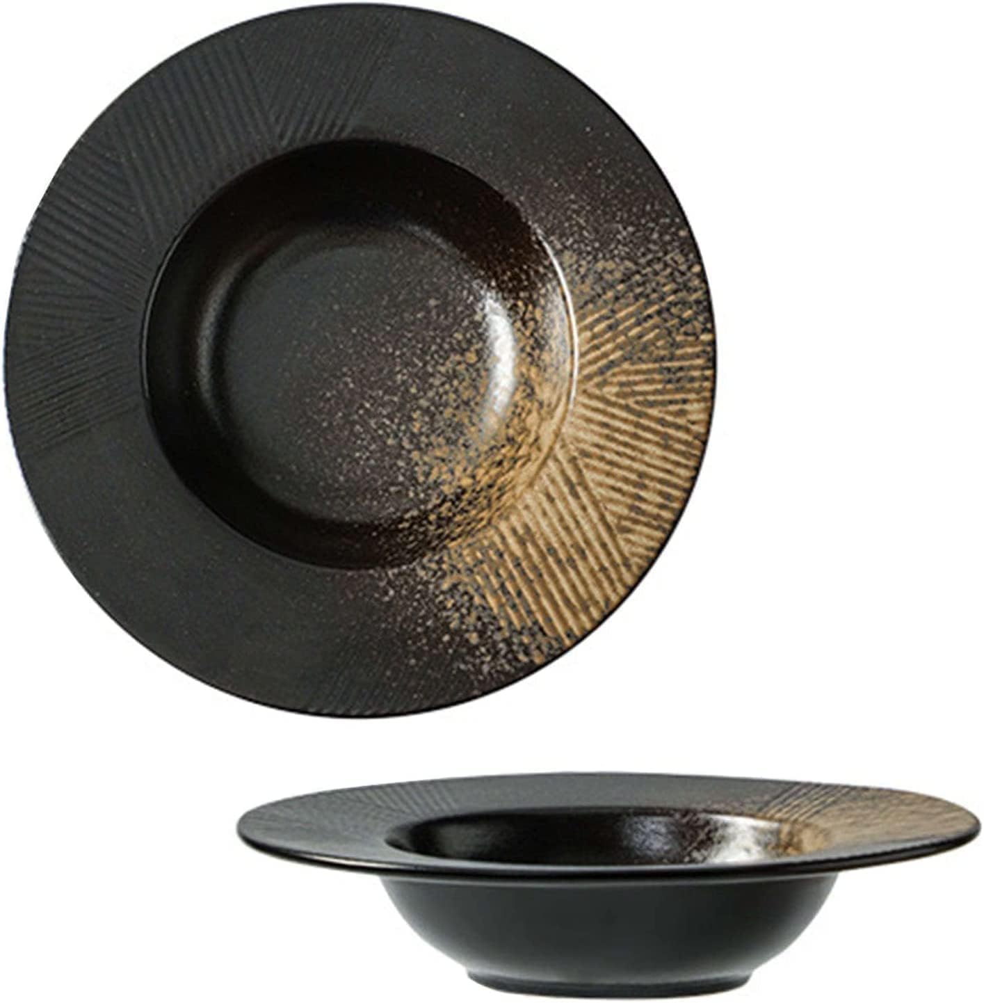 Bowls, Soup Bowls， Ceramic BowlSoup Bowl,Rice Bowl,reakfast Bowl,Large Soup Plate with Rim, Set of 1, Ceramic Pasta Bowl with Rim, Kitchen Serving Salad Bowl, Microwave Bowl Oven Safe-gray-25.5x25.5x5