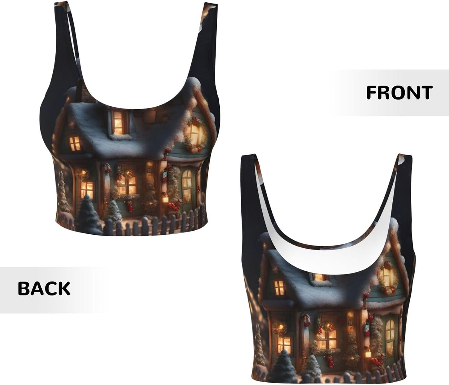 Christmas Village House Print Sports Bra for Women,Padded,Racerback,Perfect for Yoga,Workout and Running