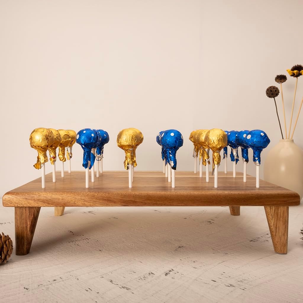 24 Holes Cake Pop Stand Acacia Wood Lollipop Display Stand Holder | Wooden Cake Pop Lollipop Stand for Wedding Baby Shower Birthday Party Anniversaries Holiday - Fit 5/32" (4mm) Lollipop Sticks