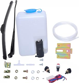 Wadoy Universal Windshield Washer Pump Reservoir Kit 99300 Fluid Reservoir Tank Bottle Pump WithHand Operated Windshield Wiper UTV