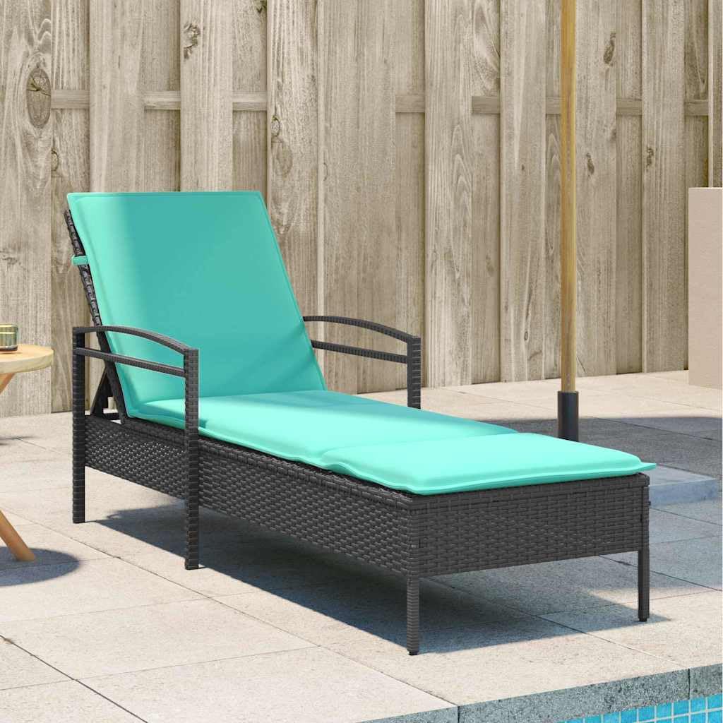 Tumbona con cojín (63 x 200 x 81 cm, resina trenzada (Estados Unidos), chaise longue de jardín, respaldo ajustable en 3 posiciones, baño de sol, muebles para terraza