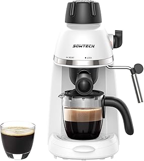 SOWTECH Máquina de café espresso para capuchino y latte de 3,5 bares, 1-4 tazas con espumador de leche a vapor, color blanco