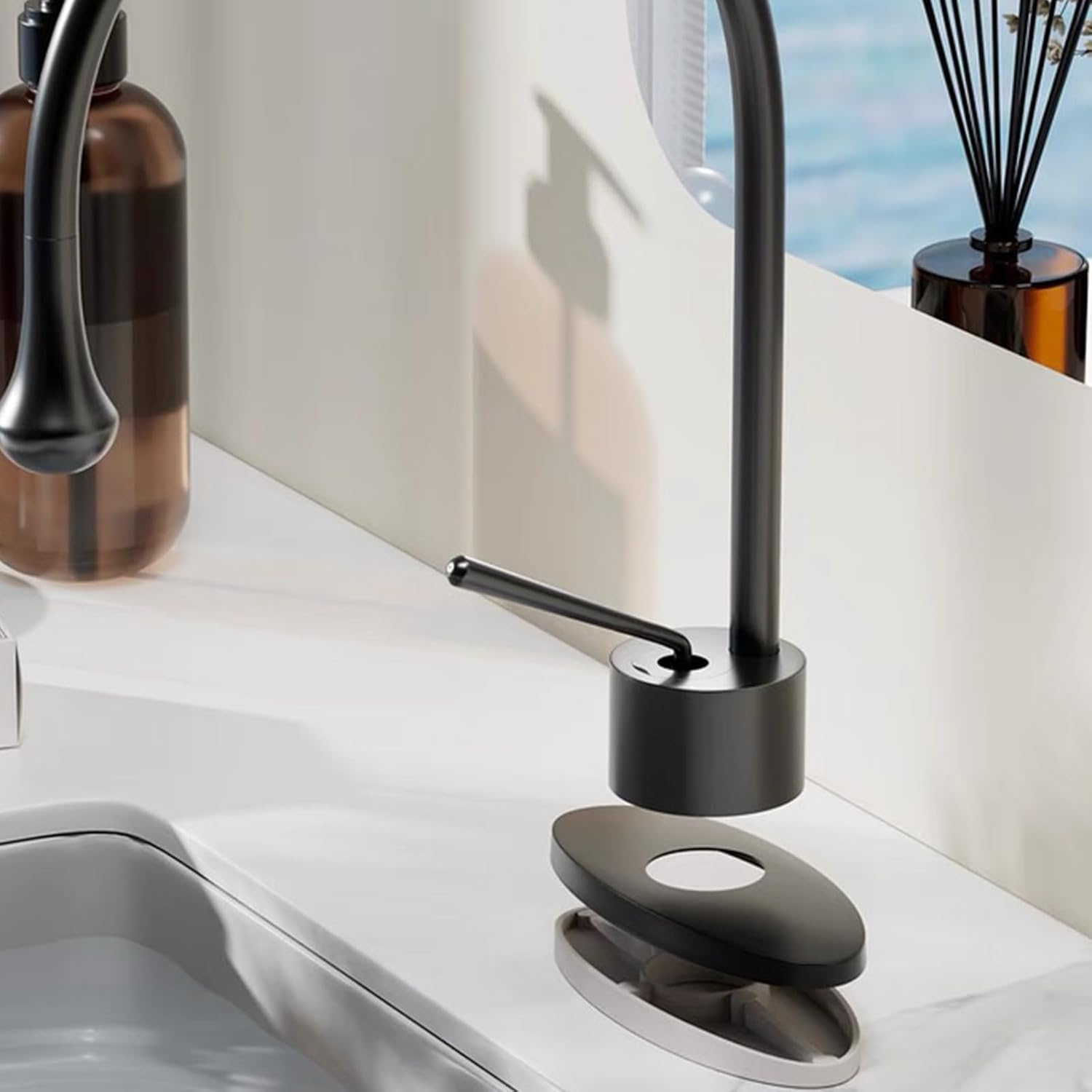 Faucet Plate Black Faucet Cover Plate Stainless Steel Faucet Hole Cover Plate Faucet Escutcheons Sink Hole Cover Faucet Plate 3 Hole Cover for Kitchen Bathroom Vanity Sink Faucet 10In