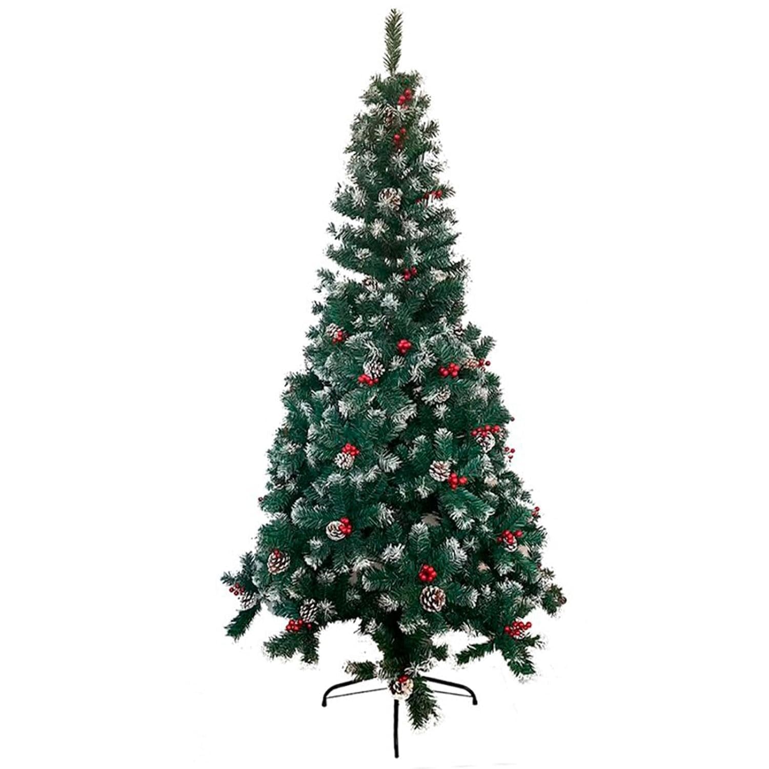 ACAN Tradineur - Árbol de Navidad con piñas y Bayas, Pino Artificial Verde con Puntas Blancas, Estructura de plástico y Metal Revestido, Robusto y Duradero, fácil Montaje, 180 cm