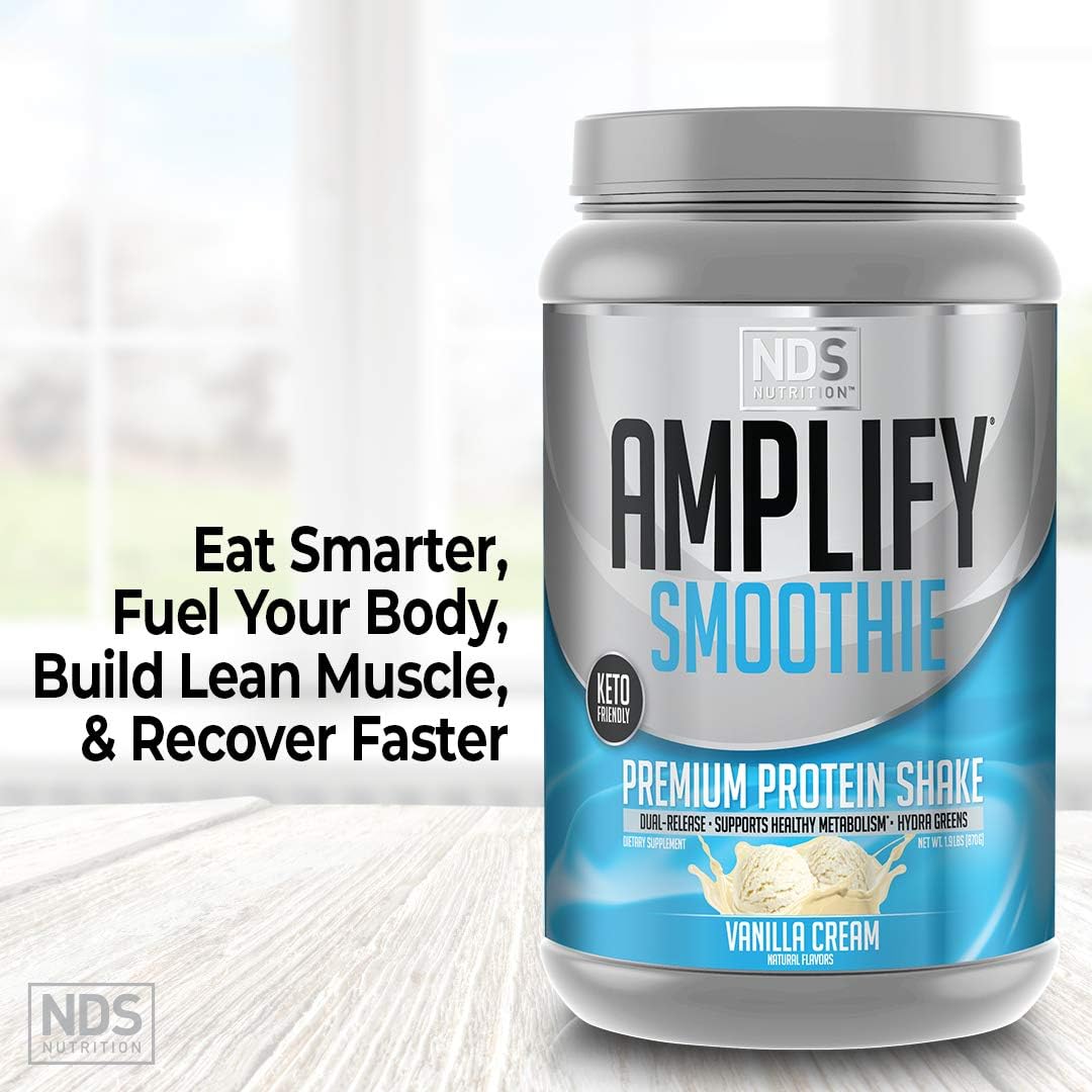 AMPLIFY NDS Nutrition Smoothie Premium Whey Protein Powder Shake with Added Greens and Amino Acids - Build Lean Muscle, Gain Strength, Lasting Energy, and Lose Fat - Vanilla (30 Servings) image 4