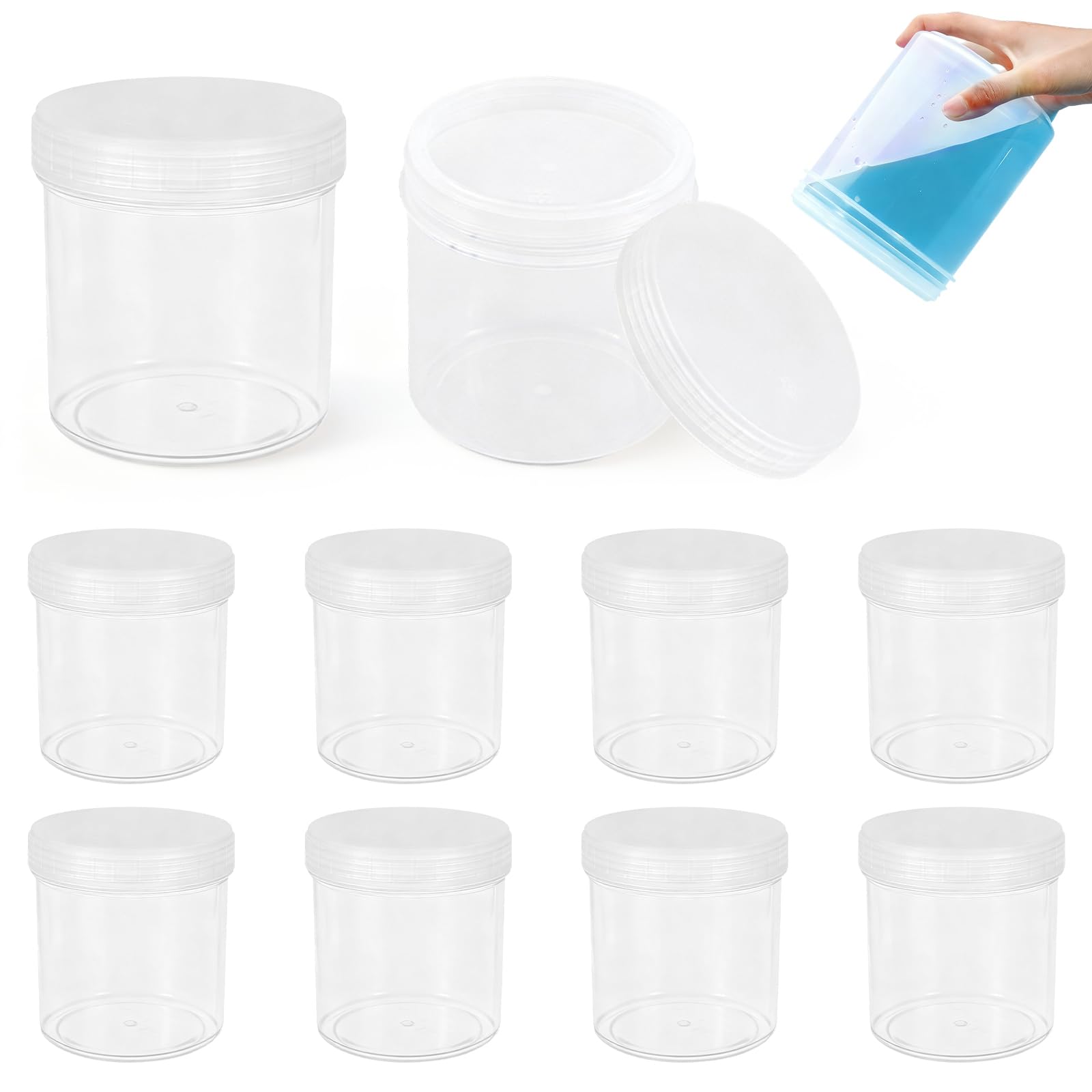 10 Pcs Paint Pots with Lids, Plastic Jars 0.08 Gallon/300ml Clear Paint Storage Containers for Home Office Commercial Use