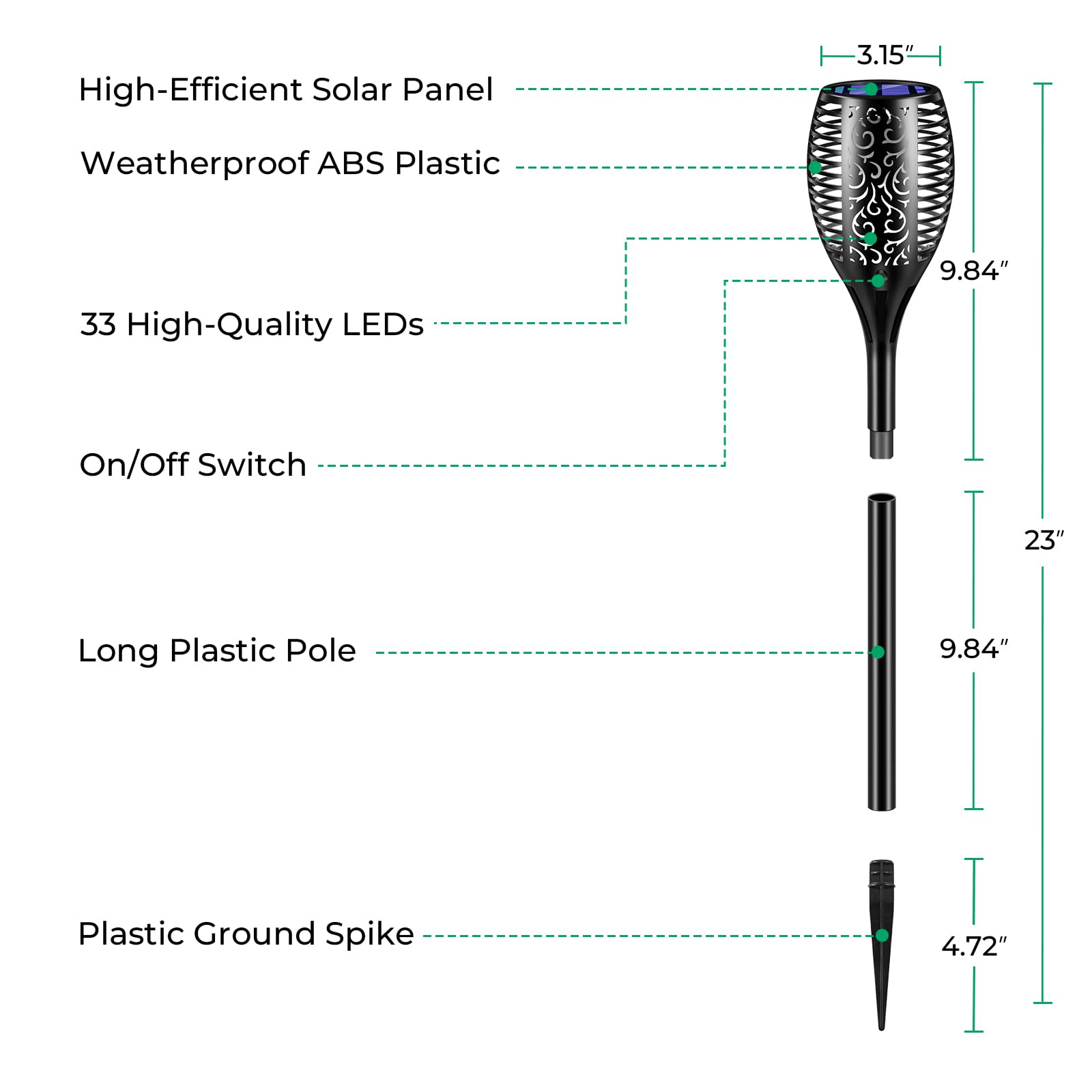 TomCare Solarleuchten für den Außenbereich, flackernde Flamme, solarbetriebene Wegelichter, Weihnachtsdekorationen für Garten, Terrasse, Hof, Landschaft, 6 Stück