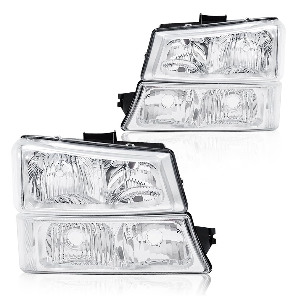 GRAND ORANGE Headlight Assembly Compatible with Chevy Silverado 1500 2500 3500 HD Models 2003-2006/ Fit Chevy Avalanche 1500 2500 03-06 (Fit No Cladding only)