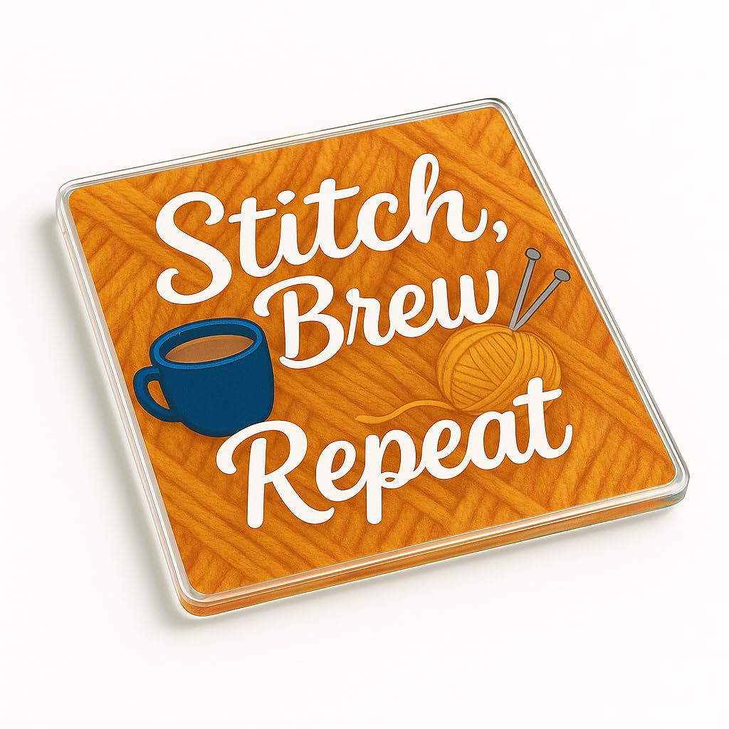 Unique Acrylic Coaster Gift for Knitting Enthusiasts - Whimsical Knit & Sip Theme Present for Craft Lovers, Birthday, Christmas