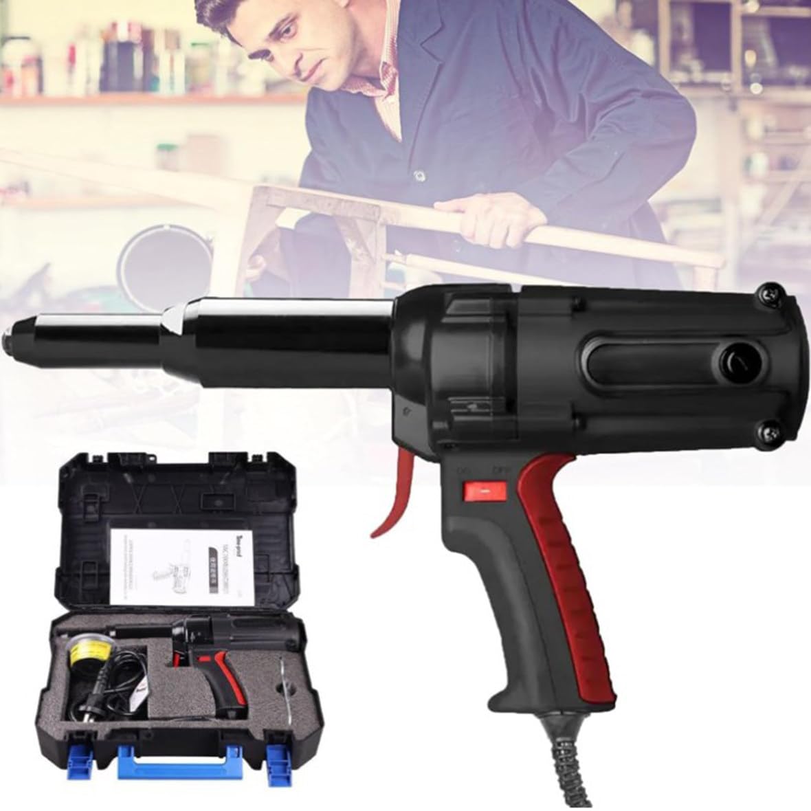 Elektryczna nitownica 220 V/600 W, narzędzie ręczne do nitonakrętek, elektryczny pistolet do nitowania, narzędzie do nitowania, do nitów zrywalnych z aluminium/stali węglowej/stali nierdzewnej
