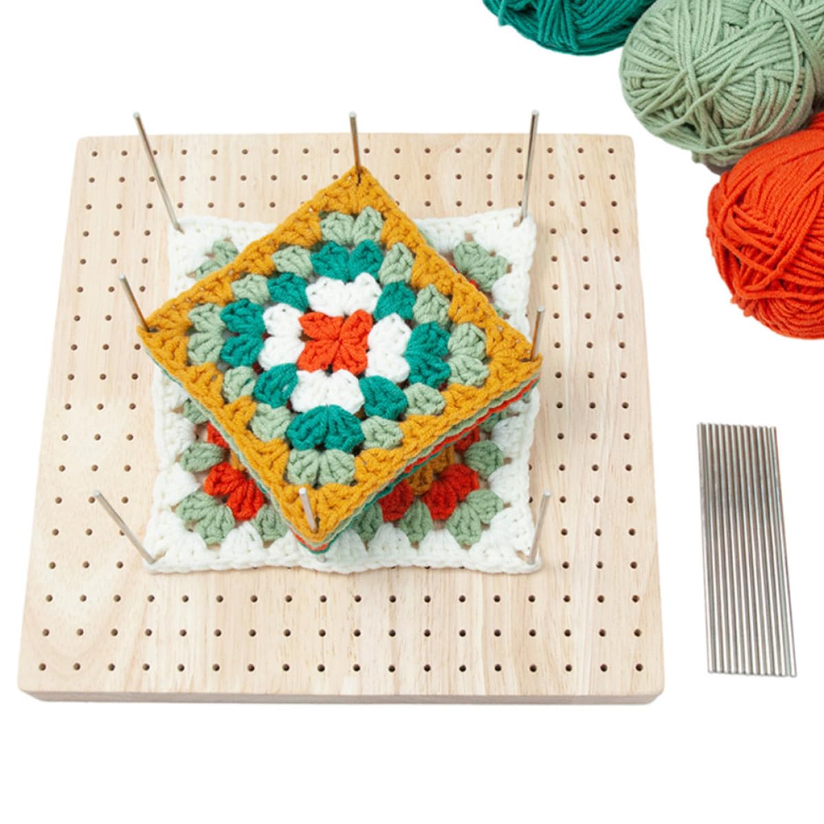 Sewroro Tabla de Bloqueo para Ganchillo de Madera Pulida con Alfileres Tablero Cuadrado para Proyectos de Crochet y Accesorios de DIY para Granny Squares y Manualidades