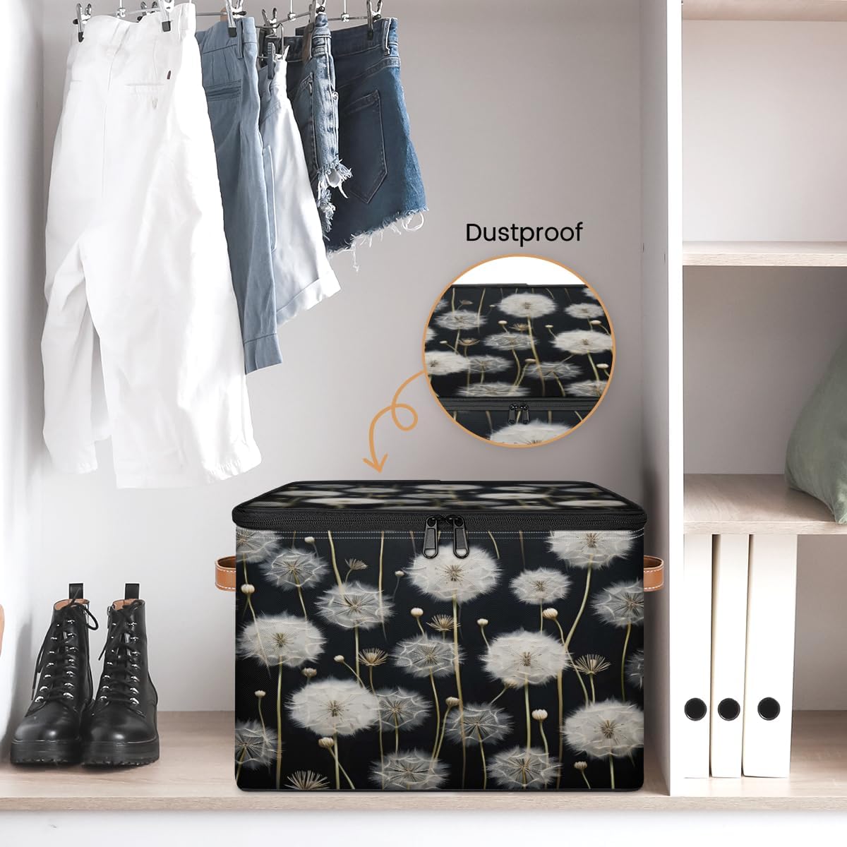 Storage Bin Set of 2 Dandelion Storage Basket with Zipper Lid & Handle Foldable Closet Shelf 2 Pack Cloth Organizer Basket Cube Bins Clothes Organizer for Bedroom, Nursery