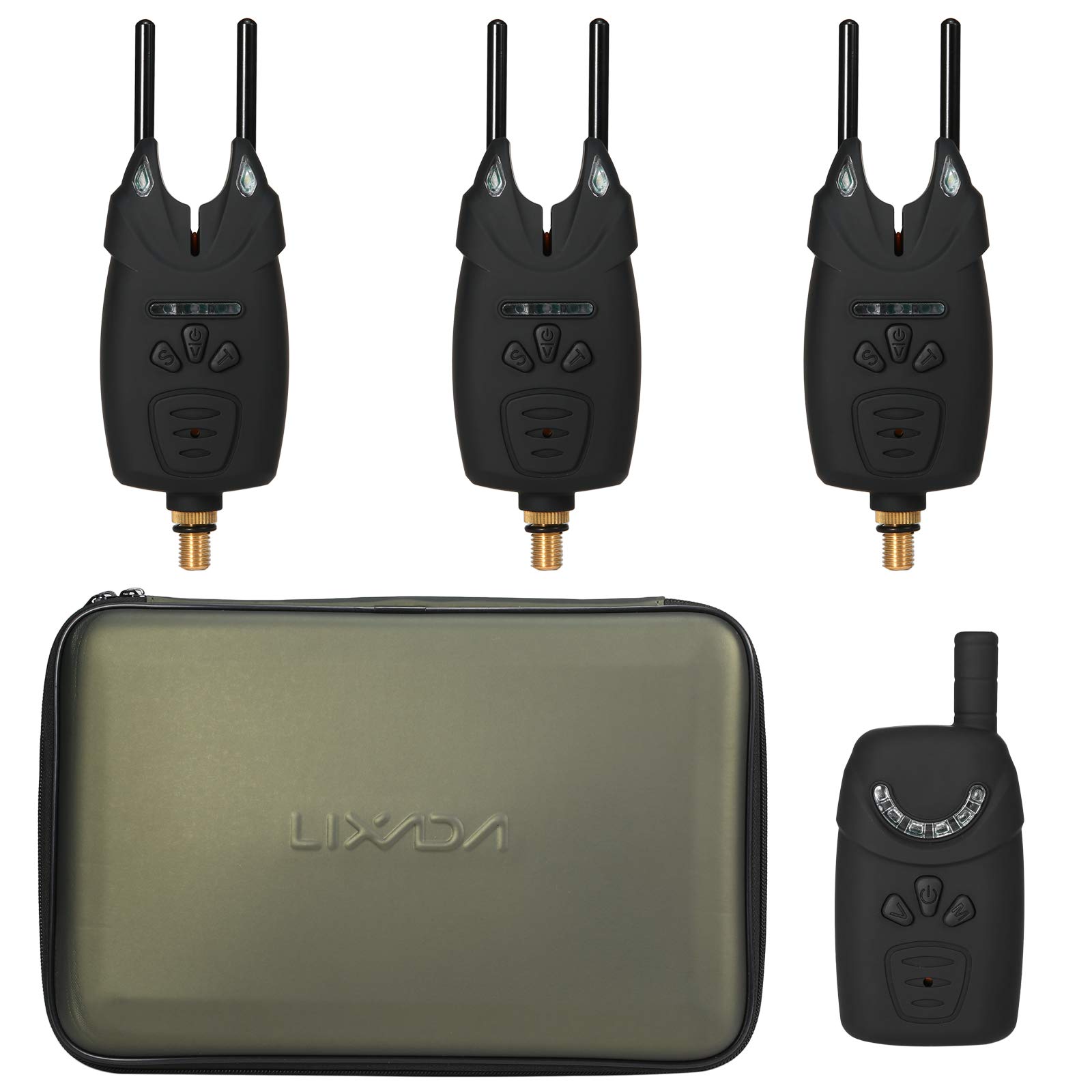 Lixada Alertes de Pêche Électrocniques Alarme de Morsure LED Alarme de Pêche sans Fil Récepteur de Pêche Numérique Kit d'Alerte Sonore avec Étui