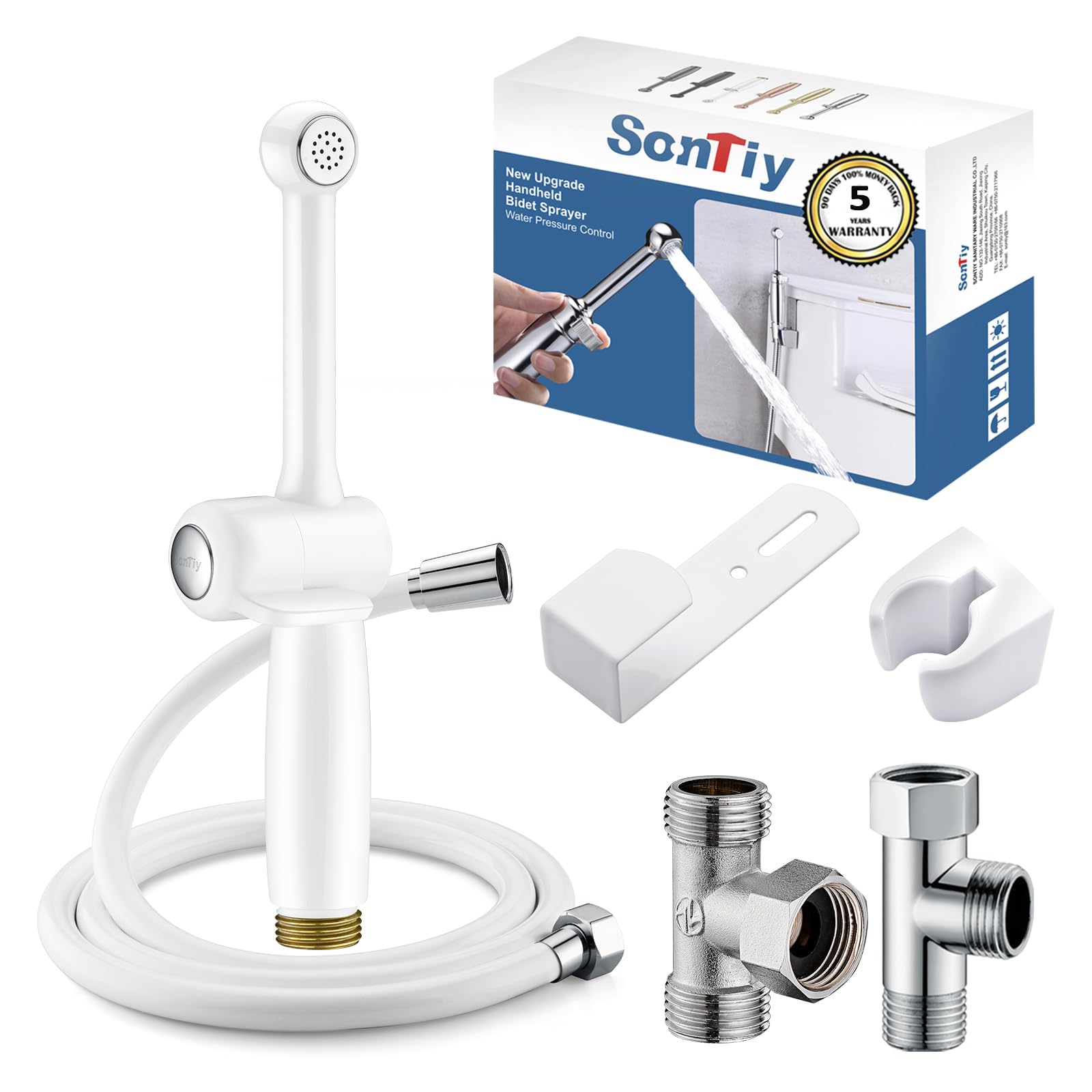 SonTiy - Doccetta per bidet con tubo flessibile, in ottone da 7,9", con pressione regolabile G1/2" e G3/8", valvola di commutazione per WC, igiene personale, pannolino doccia, bagno per animali