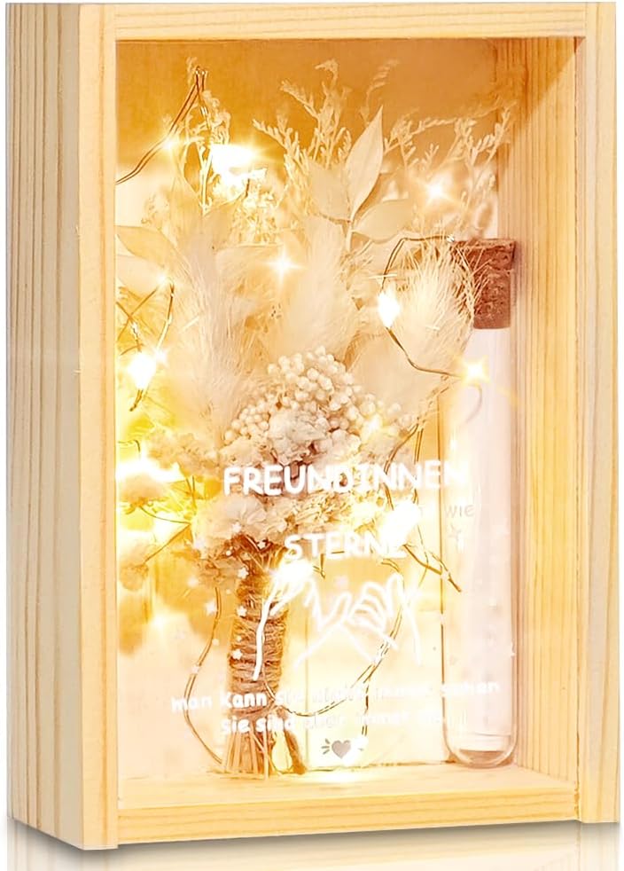 HuaMuDM Gifts for girlfriend money gift birthday dried flowers wooden boxes light chains plastic bottles wooden memorabilia best friend gifts