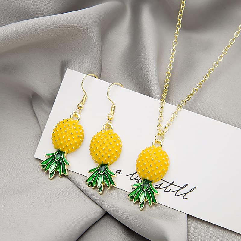 Fuqimanman2020 Tropical Fruit Jewelry Set Green Leaf Yellow Pineapple Red Strawberry Earrings Pendant Necklace Jewelry for Women-pineapple - Image 5