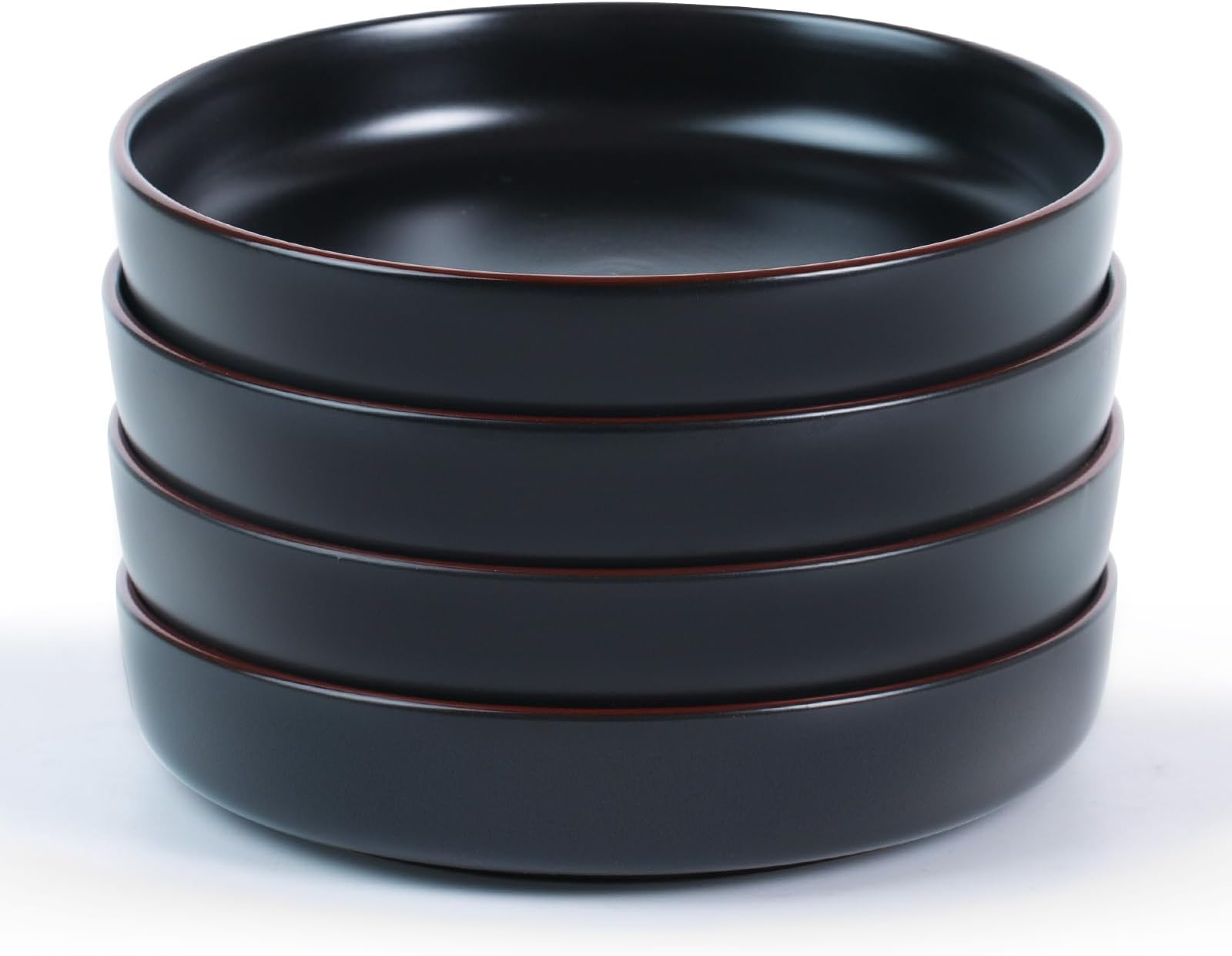 - famiware Mercury Pasta Bowls Set of 4, 33 oz Large Salad Bowls, Ceramic Pasta Plates Bowls, Serving Bowls for Kitchen, Microwave & Dishwasher Safe, Black