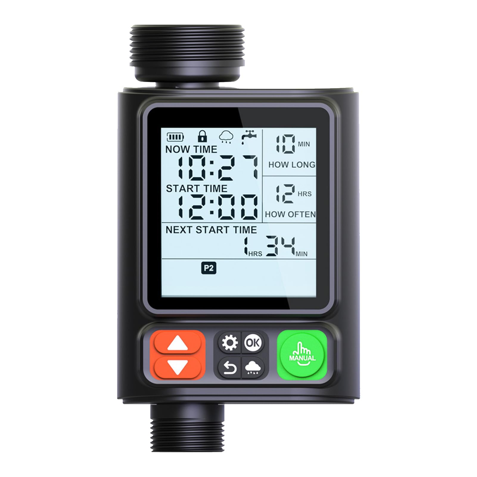 Qcwwy Temporizador de Riego Automático, Temporizador de Riego Programable ABS con 10 Modos de, 1 a 999 Minutos y 1 Hora a 32 Días, de Manguera LCD con Retardo de Lluvia para Plantas de Invernadero