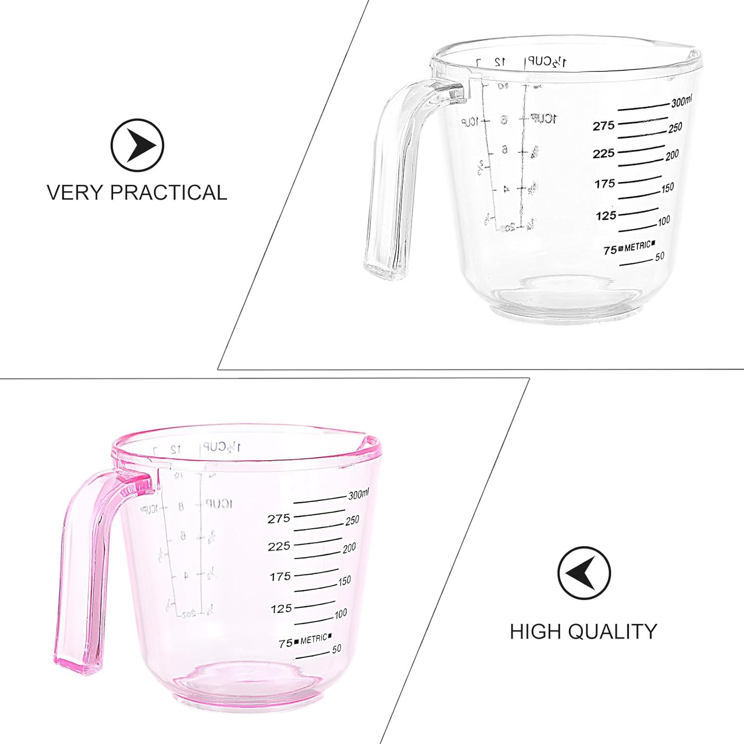 4pcs 300ml Plastic Measuring Cups with Dual Scale Graduated Beakers, Abs Liquid Measuring Tools Set for Kitchen and Laboratory Use, Multi-color (blue, Yellow, Pink)
