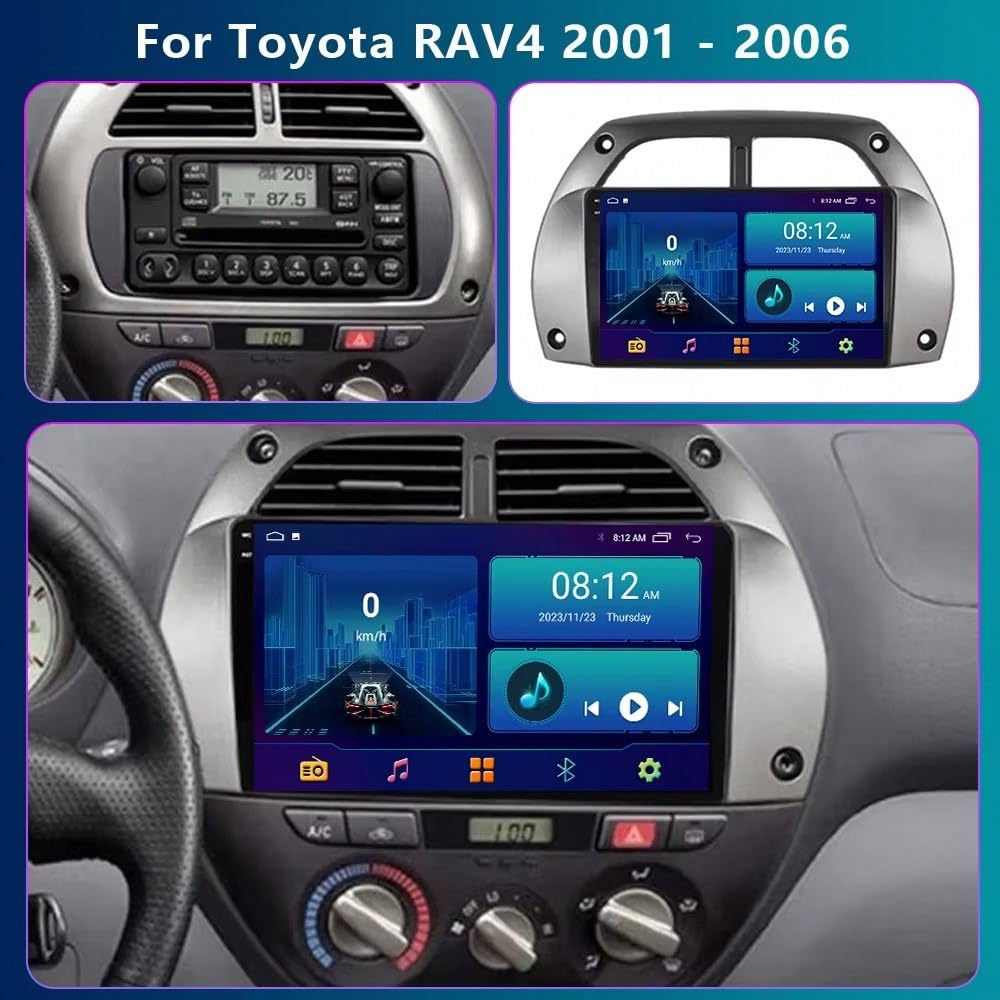 Car Stereo Carplay Radio de Coche para Toyota RAV4 Rav 4 2001-2006 Soporta Bluetooth, Control Volante, USB, WiFi, 4G, Mirror-Link, GPS Navegador/Radio FM, 4 Nuclear 2G+32G