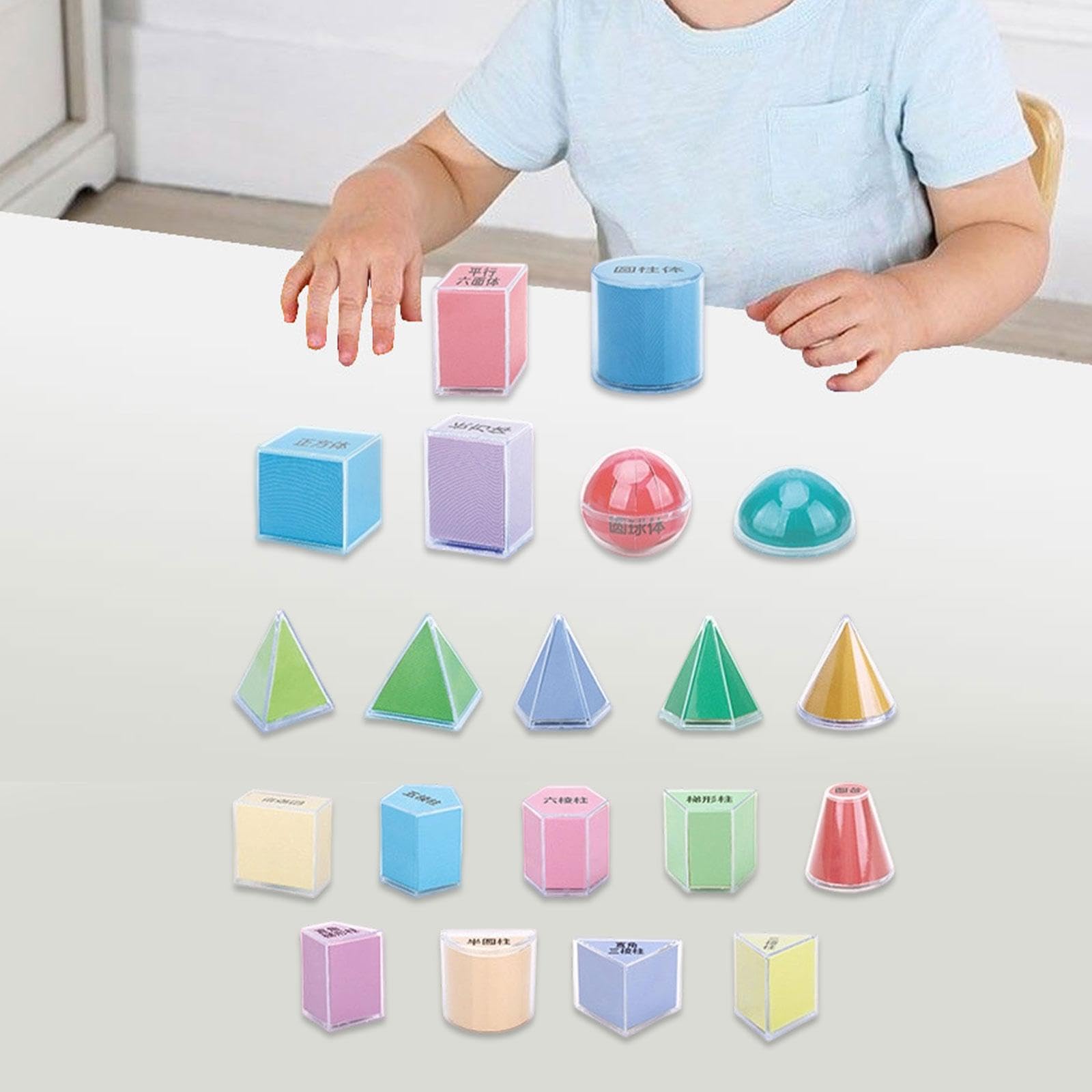 Oshhni 20 pezzi di forme 3D, solidi geometrici, set di blocchi geometrici, multicolore, materiale didattico per la matematica per la scuola elementare