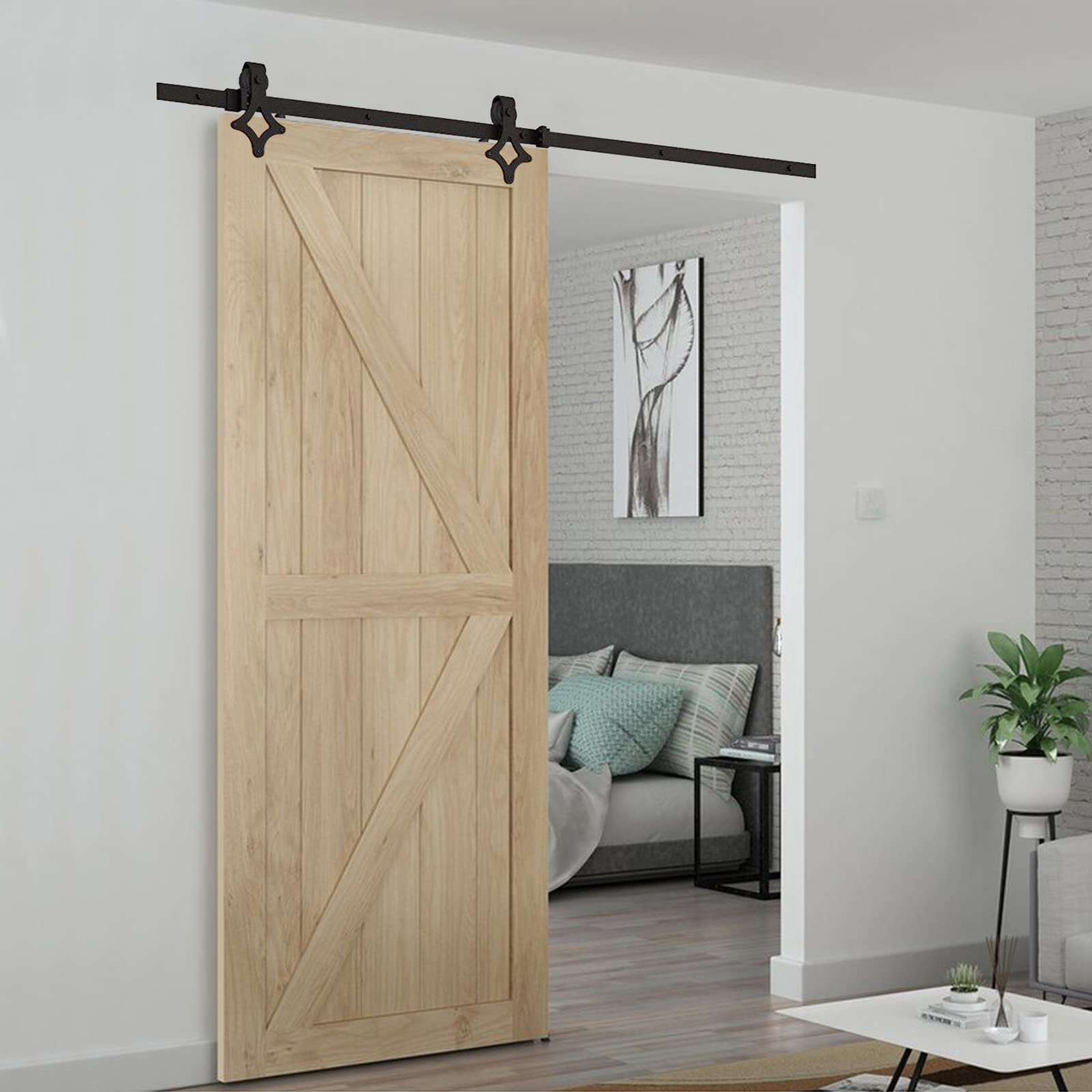 Juego de herrajes para puerta corredera, 200 cm, rieles de diamante para puerta corredera, sistema de montaje