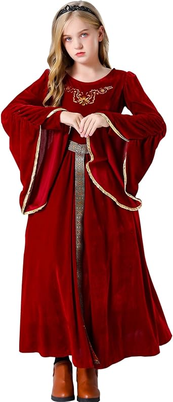 Medieval Retro Palace Noble Ball Performance Dress Girls Flare Sleeves Long Dress Christmas Clothing