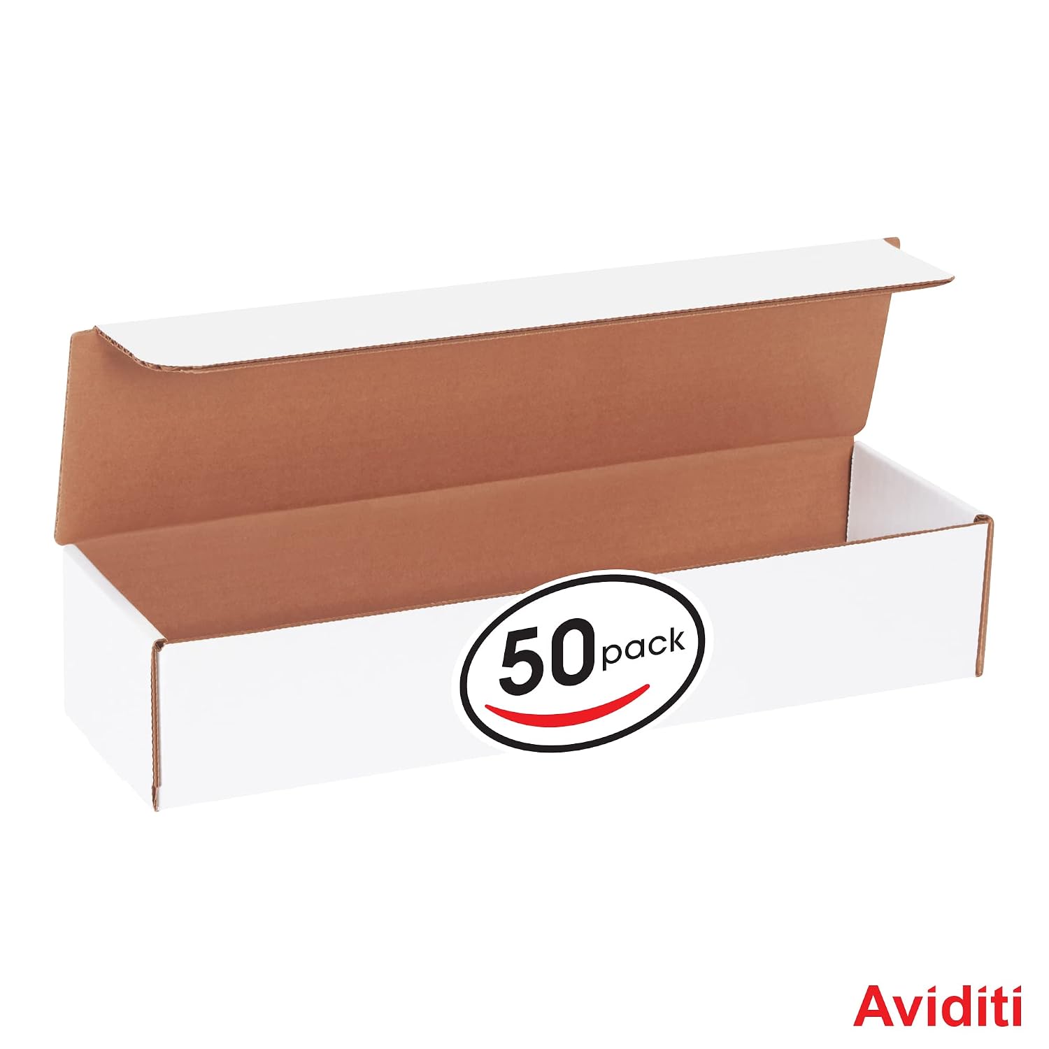 Aviditi White Literature Mailing Boxes, 14" x 3 3/4" x 2 3/4", Pack of 50, Crush-Proof, for Shipping, Mailing and Storing