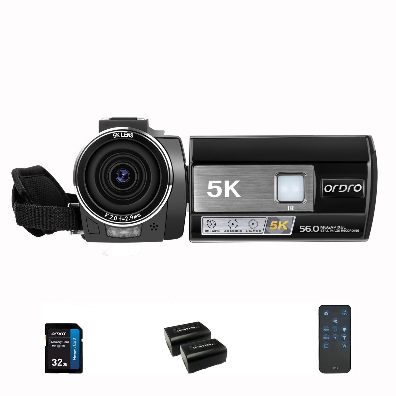 ORDRO 5K Video Camera Camcorder WiFi Night Vision Vlogging Camera for YouTube, 4K Camera 56MP 18X Digital Zoom Video Camera with 32G Card & 2