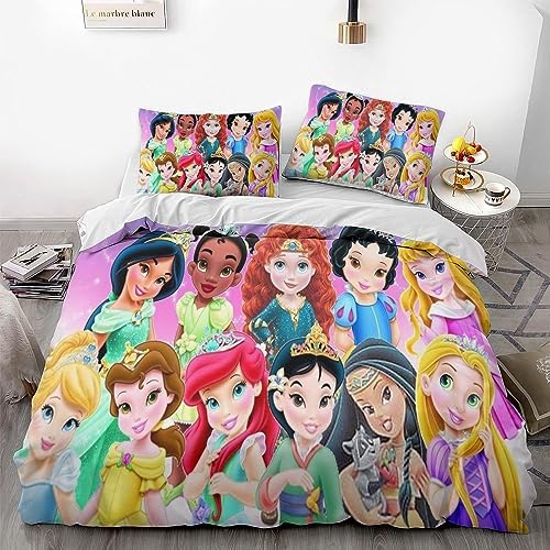 Exquisite Cartoon Princess Duvet Cover Set Cute Girl Princess Room Decoration Bedding Set of 3 (1 Duvet Cover + 2 Pillowcases) Super Soft and Comfortable (jpg7,Twin 68x86in + 20x30in*2)