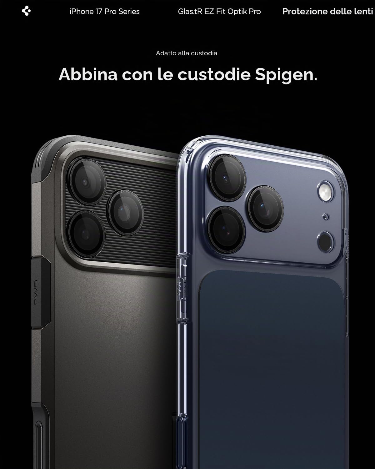 Spigen Protezione Fotocamera compatibile con iPhone 15/16/17 Pro, iPhone 15/16/17 Pro Max, 2 Pezzi, Titanio nero, Anello Individuale, Durezza 9H Pellicola prottetiva
