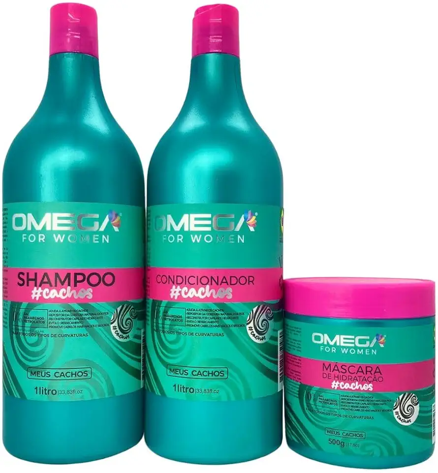 Kit Capilar Cachos Shampoo e Condicionador 1L + Máscara Omega Hair