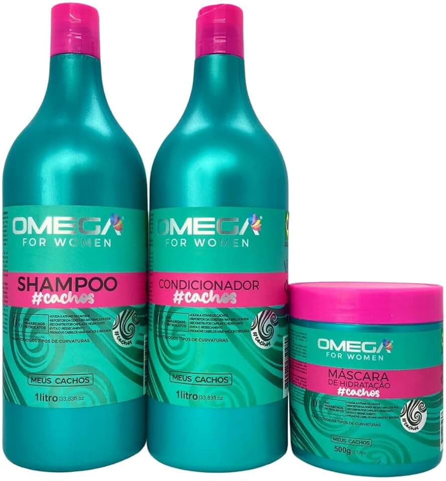 Kit Capilar Cachos Shampoo e Condicionador 1L + Máscara Omega Hair