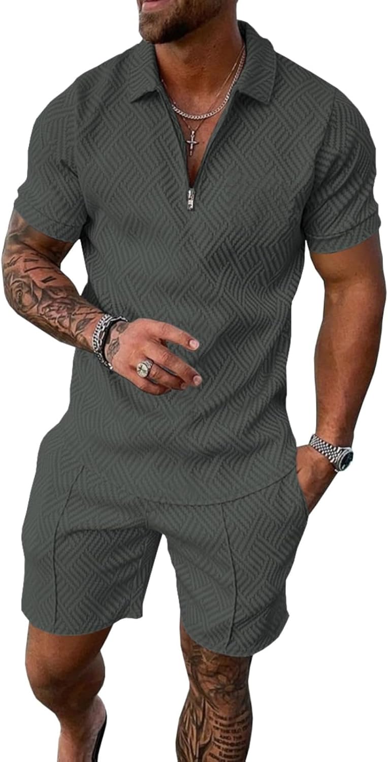 Men's shorts set, summer fashion polo shirt and shorts set, beach home sportswear with pockets