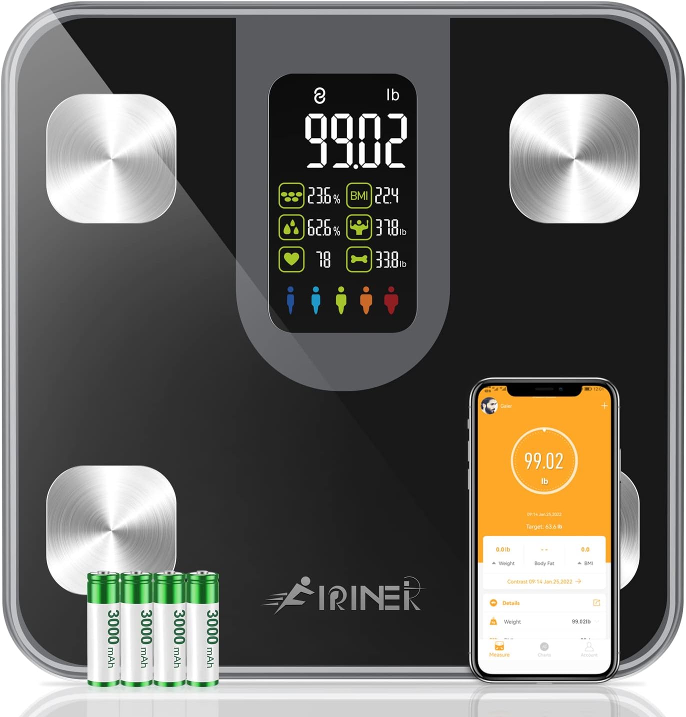FIRINER Scale for Body Weight and Fat, Heart Rate BMI Large Display Weight Scale