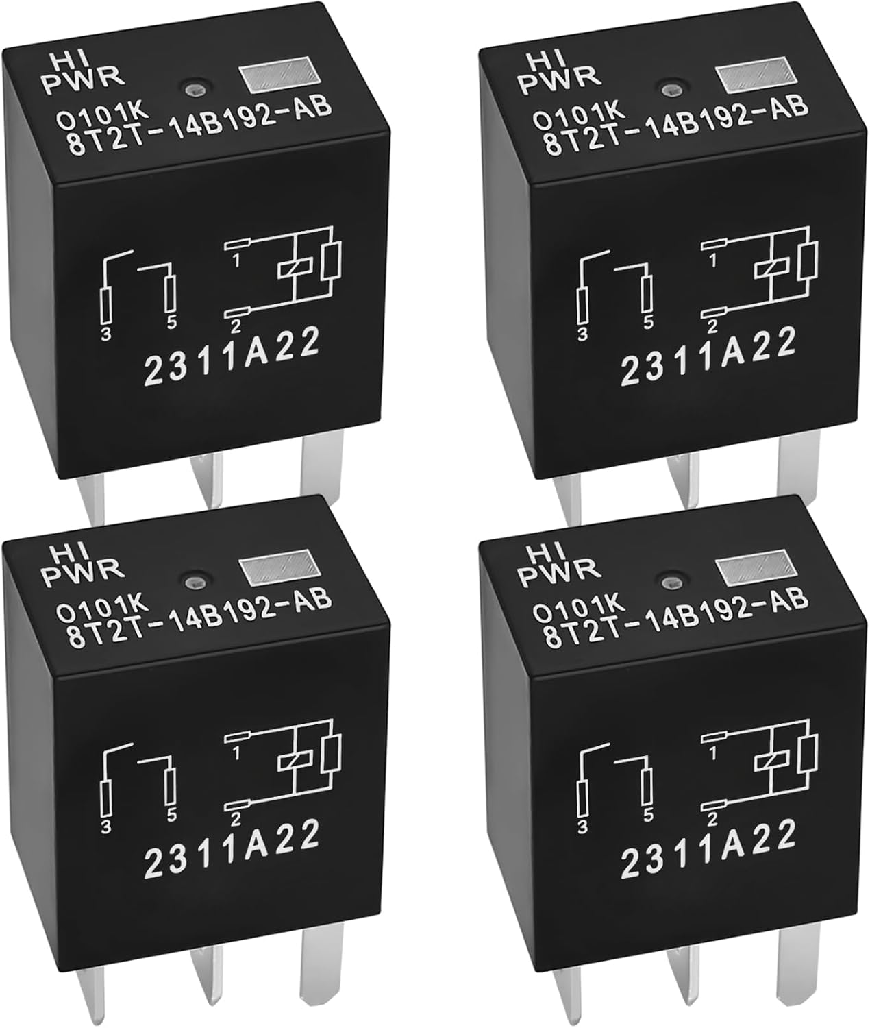 Relay 8T2T-14B192-AB (Set of 2), 12VDC 4 Pins Plug-in Automotive Relay - Reliable OEM Replacement, Compatible for Select Ford Vehicles