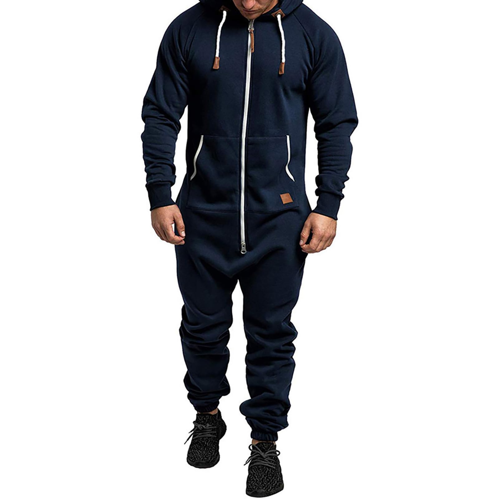 Overol de una pieza con capucha y forro polar para hombre, con cremallera completa, con bolsillos