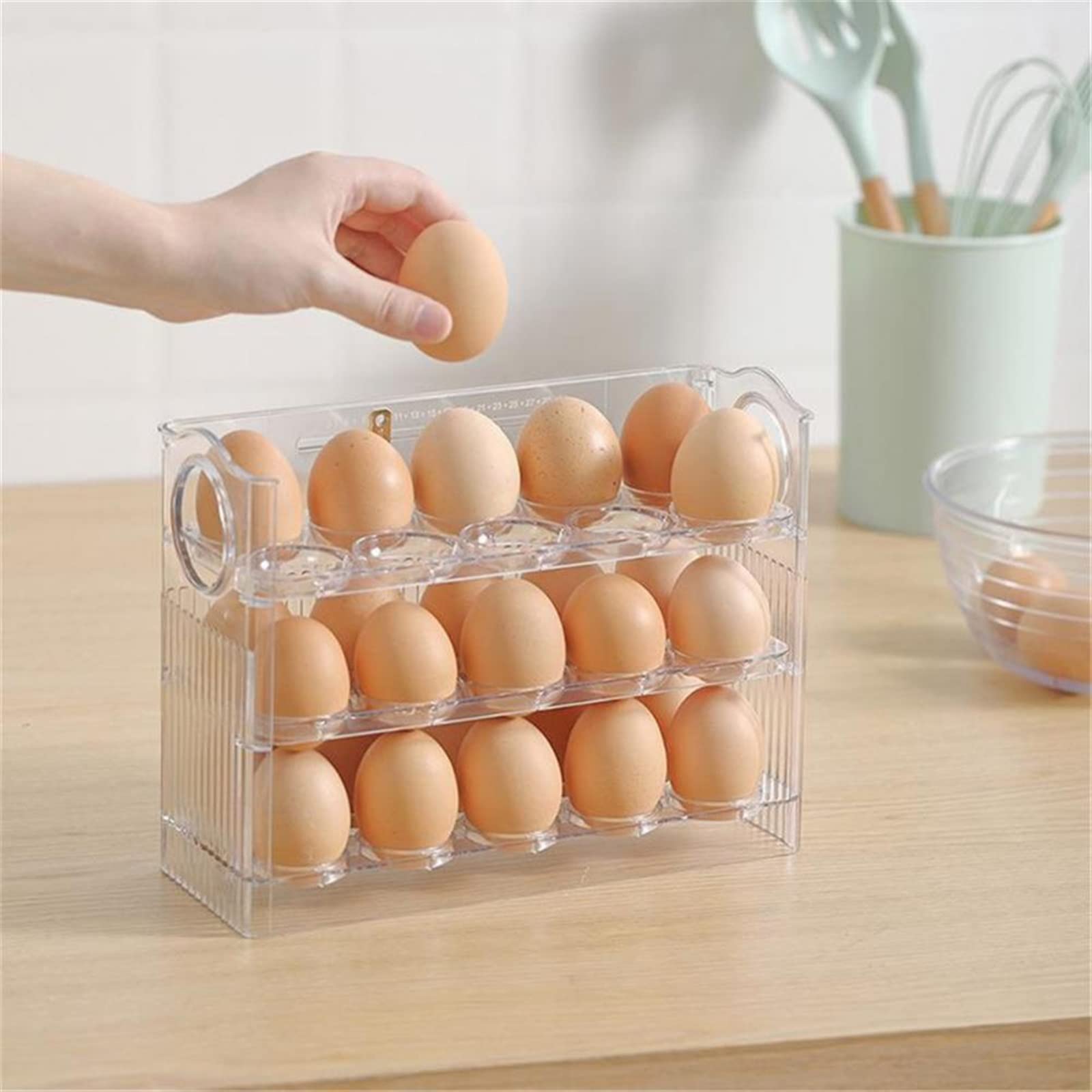 Compartimiento de Huevos para refrigerador Caja de Almacenamiento de Huevos Refrigerador de 3 Capas Soporte para Huevos Flip Egg Storage Rack Bandeja Contenedor Ahorro de Espacio Organizador
