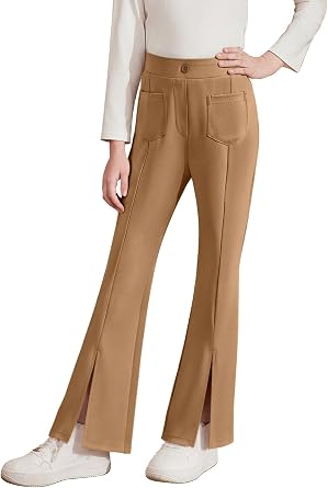 blibean Tween Girls Bell Bottoms Pants Uniform Split Pant with Pockets Size 6-15 Years
