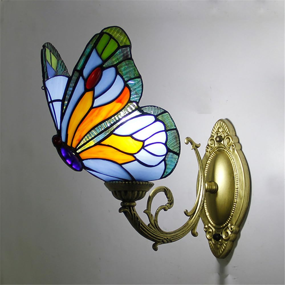 HYJAUSXB Butterfly Wall Lamp - Contemporary European Style Lighting for Living Room, Restaurant, Bedroom, Study, Villa, Cafe, Bar, Aisle Color Glass Design