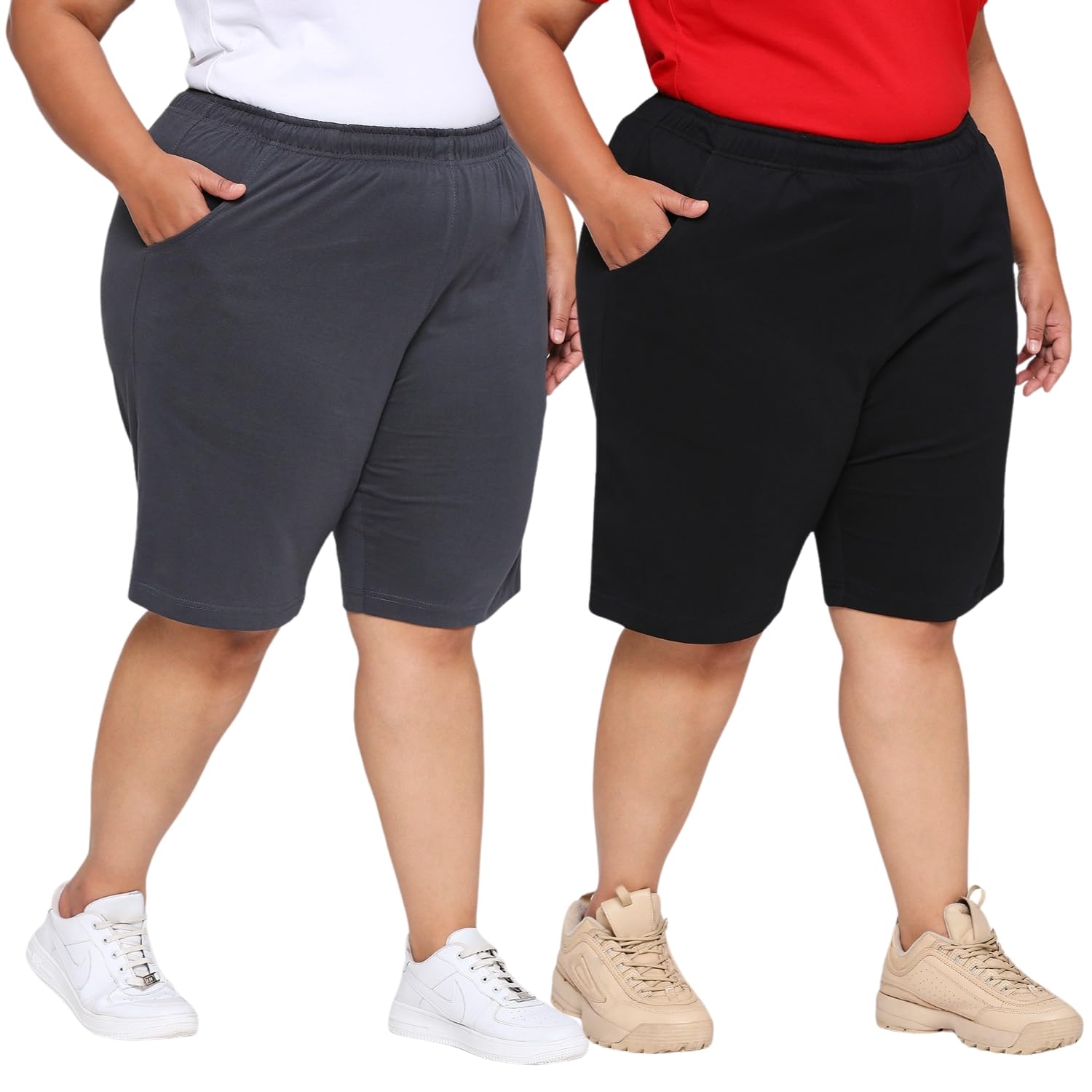 vaishvik Womens Plus Size Long Shorts - Combo Pack of 2-picture-17