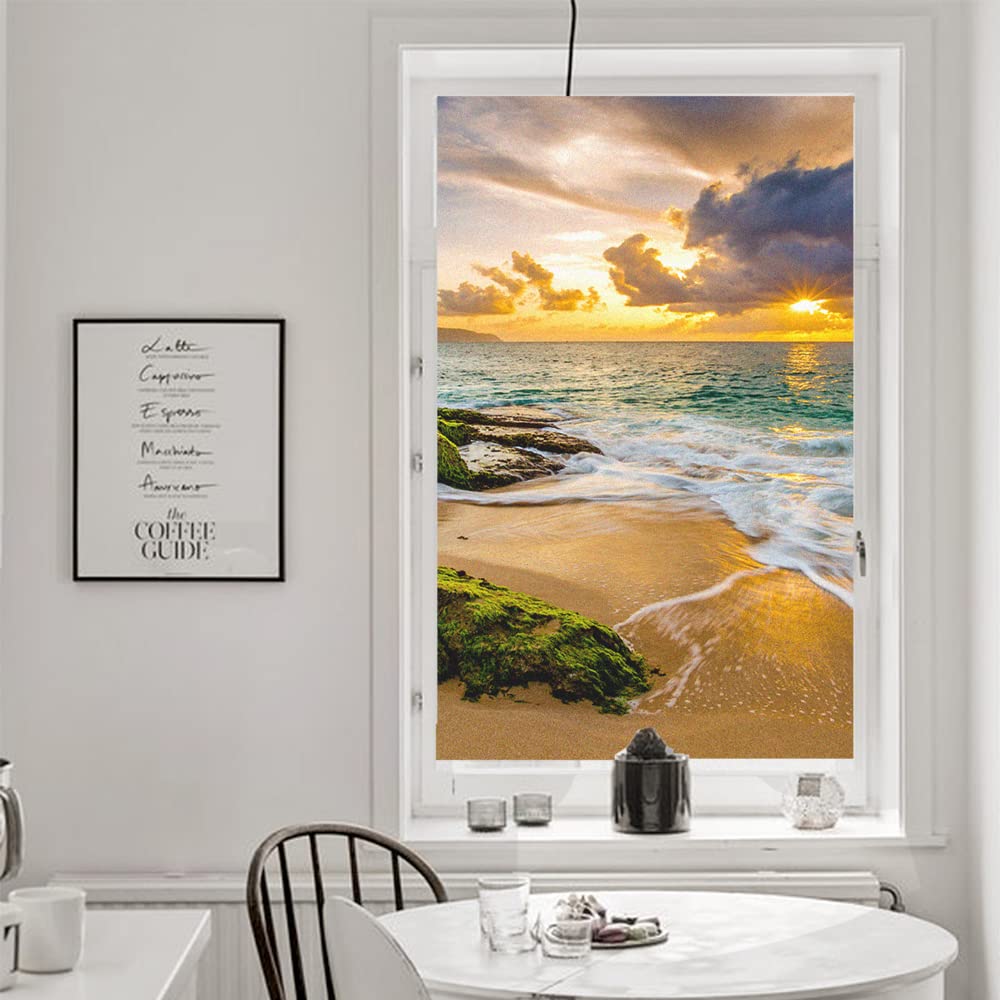 Folia szklana Folia okienna Prywatność Matowe szkło Naklejka Sea Sunrise Dekoracja samoprzylepna do domu(70x180cm)