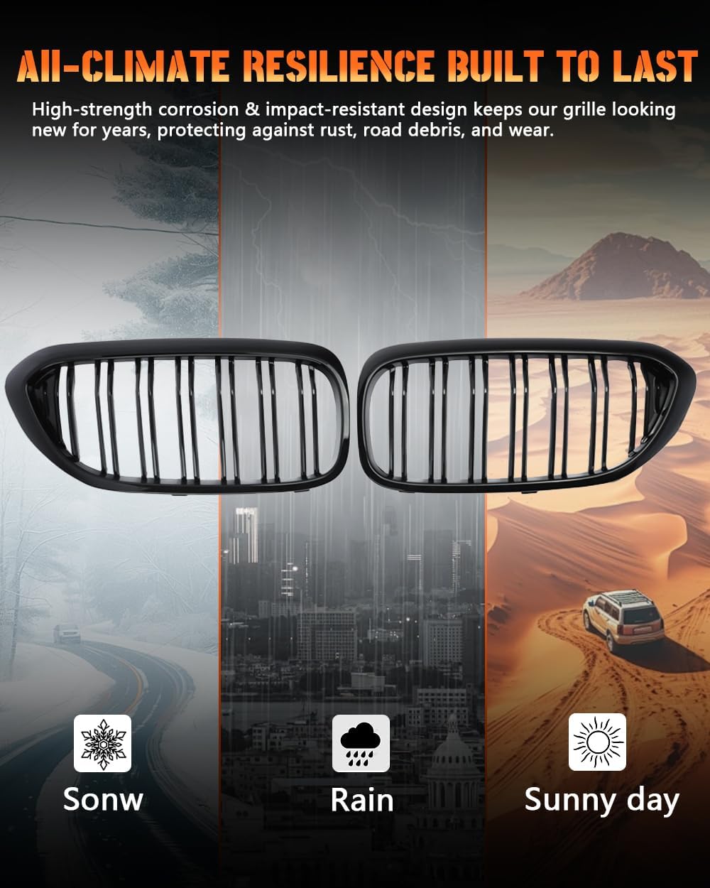 Double Slats Gloss Black Front Grill Compatible with 2012-2018 BMW 3 Series F30 F31 F35 320i 328i 335i, ABS Kidney Grille